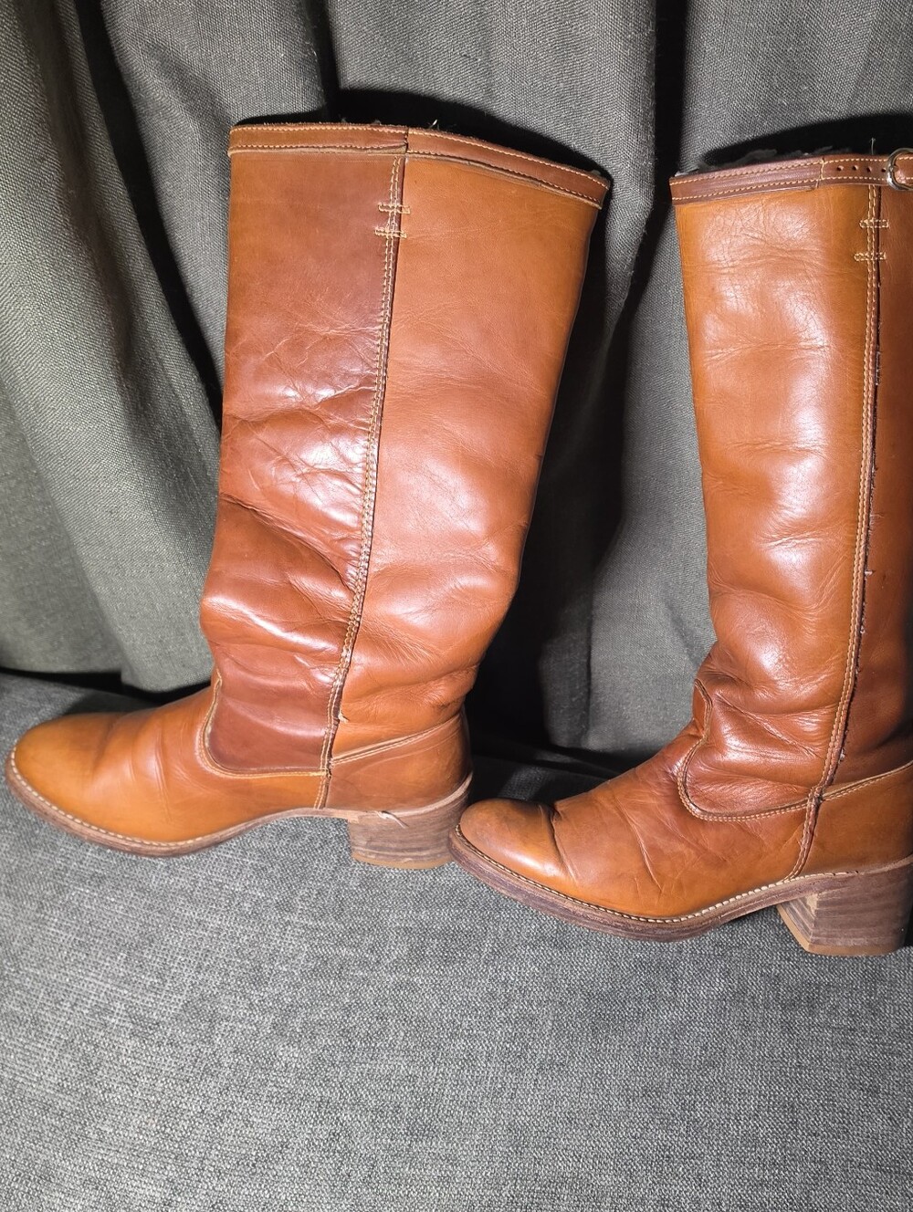 Vintage 70s ACME Leather Winter Campus Boots Sherpa Lined USA Made 7.5 - Picture 12 of 14